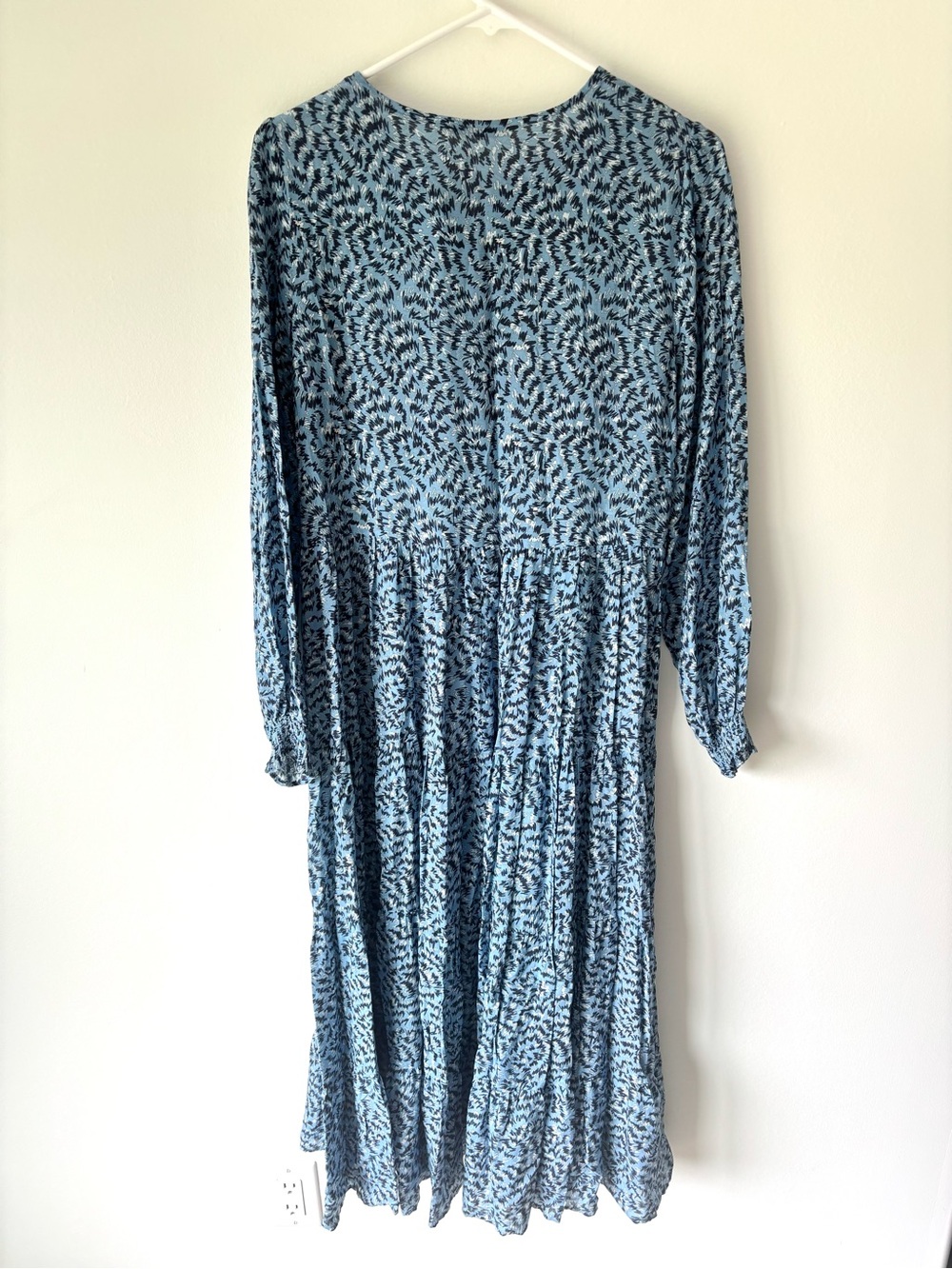 Zara The Angel Dress Blue Abstract Tiered Midi Dress Long Sleeves Flowy Boho - Picture 10 of 11